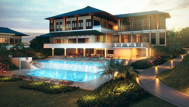 anya hotel core night shot of pool